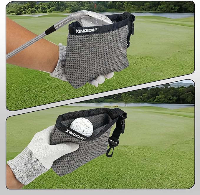 Golf Club and Golf Ball Cleaning Bag - Cleans Club Grooves, Waterproof Clean Face Tech, Detachable Clip, Machine Washable, Stay-Dry Exterior,Golf Gift for Men(1, GRAY)
