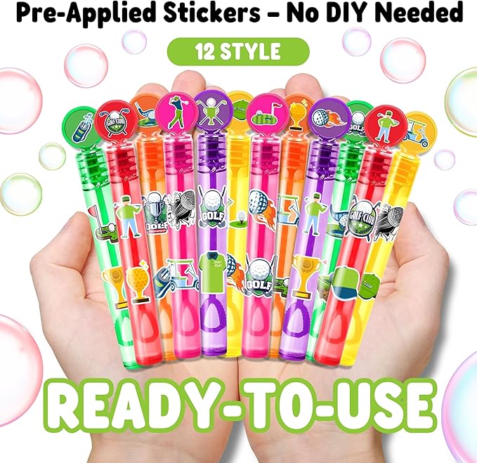 Golf Party Favors for Kids – 24PCS Sports-Themed Mini Bubble Wands, Great for Birthday Supplies, Pinata Fillers, Goodie Bags & Classroom Rewards