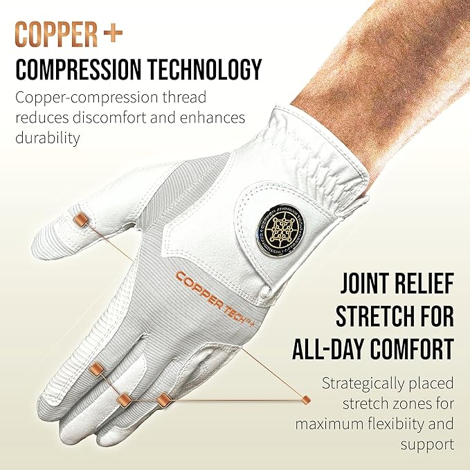 Copper Tech Golf Gloves Men Right Handed Golfer or Left Handed Golfer (2nd Gen) | Copper Compression Joint Support Golf Glove