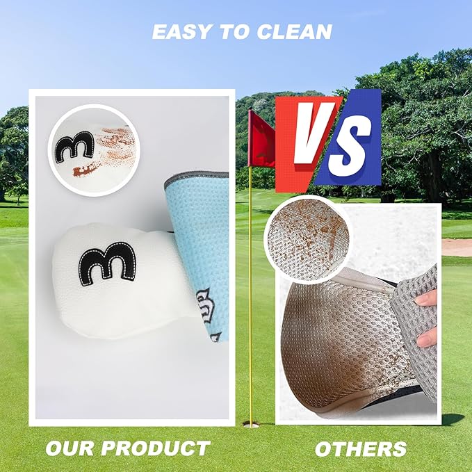 Golf Club Covers,4pcs or 1pc Golf Headcovers for Woods and Driver Fairway Hybrids Women Men - Premium PU Leather with Interchangeable Tags & Magnetic Blade and Mallet Putter Covers