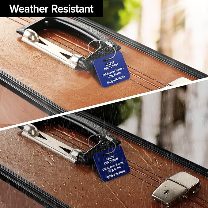 Custom Luggage Tags, Personalized Name Address for Suitcases,Backpack, Handbag, Travel Equipment Tag, 2x2 Inches, Acrylic Heavy Duty Waterproof, Made in The USA by My Sign Center- Blue