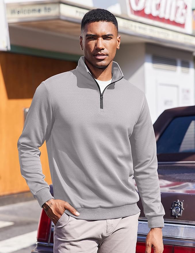 COOFANDY Mens Quarter Zip Pullover Sweatshirts Lightweight Long Sleeve Mock Neck Sweater Polo