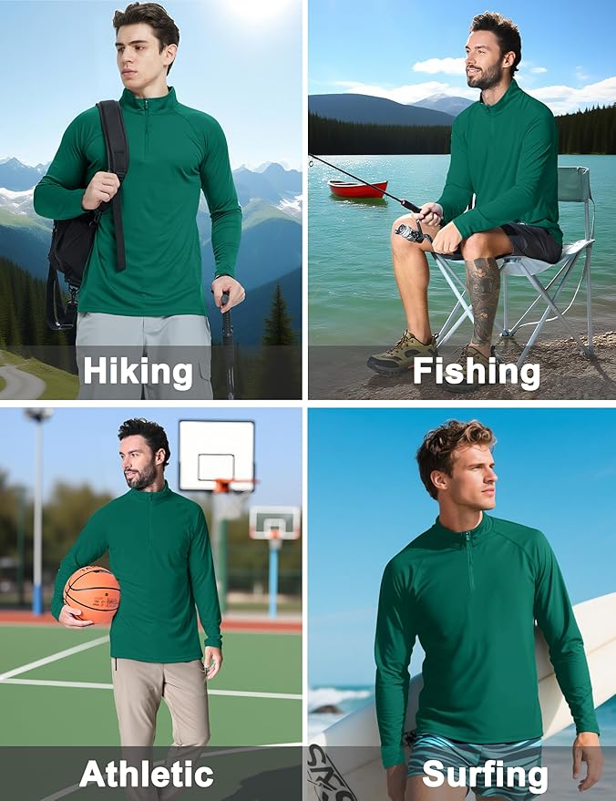 CRYSULLY Men's Long Sleeve 1/4 Zip Shirts Sun Protection Pullover UPF 50+ Rash Guard Running Lightweight T Shirt