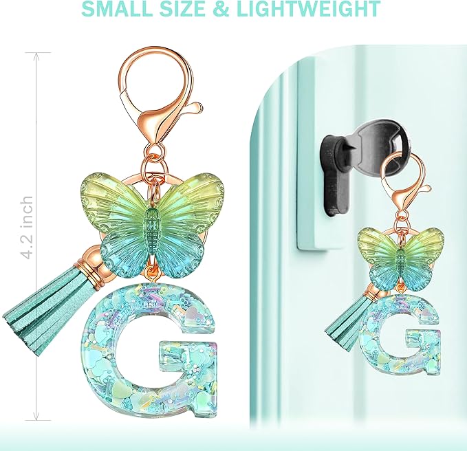 JINGUAZI Initial letter Keychains for Women Tassel Butterfly Pink Purple Cute Car Keychain for Wallet Backpack bag charm