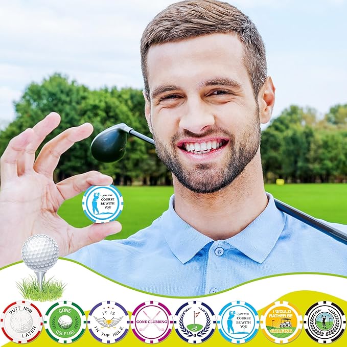 Sosation 24 Pcs Personalized Golf Ball Marker Funny Poker Chip Ball Marker Set 1.57 Inches Poker Chip Christmas Gifts Collection for Men Womens Golf Accessories, 8 Styles