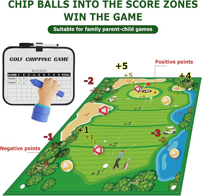 Double-Sided Chipping & Dart Game Mat Set with Golf Club, 20 Sticky Balls, 6Ft x 5Ft Supersize Game Training Mat, Ideal Indoor & Outdoor Gifts for Adults, Family, and Kids Play