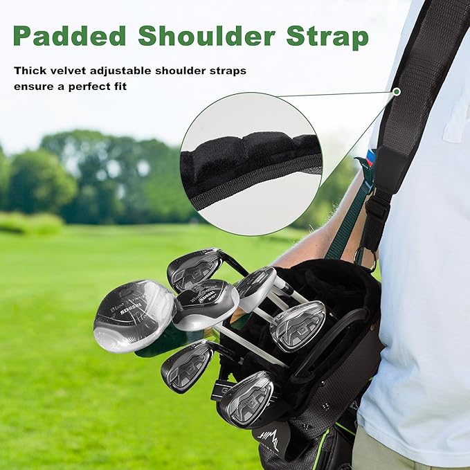 14-Way Golf Cart Bag with Full Length Divider, Premium PU Leather Golf Bag with Plush Top, Magnetic Pocket and Rain Cover for Men