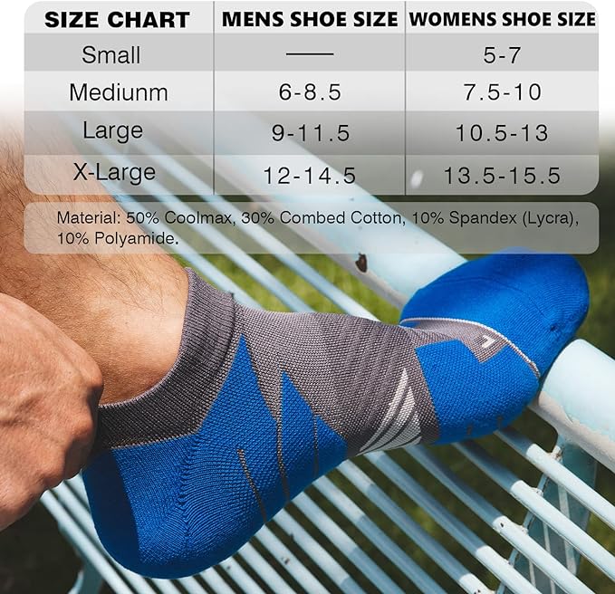 Hylaea No Show Running Athletic Anti-Blister Wicking Coolmax Socks, Seamless Anti-odor