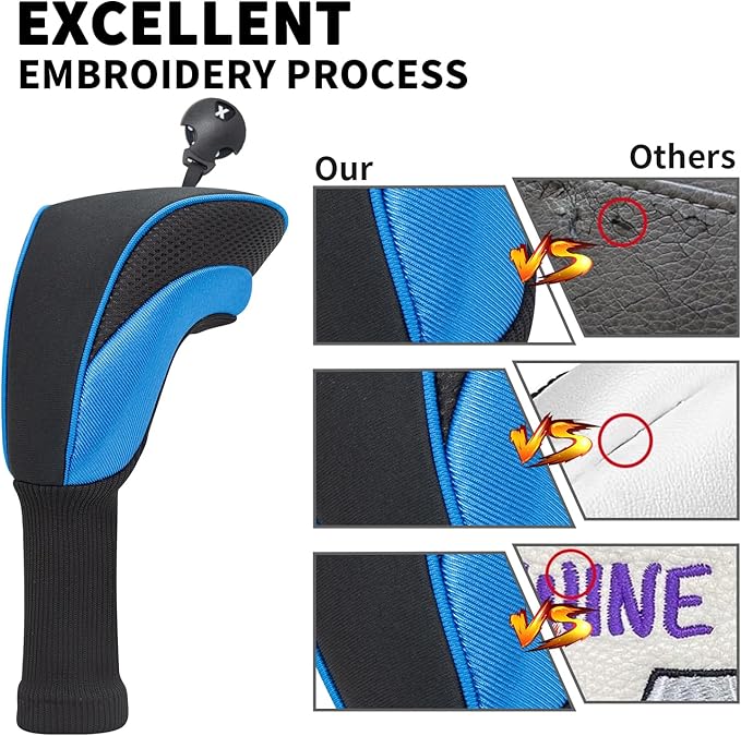 Golf Head Covers for Fairway Woods Driver Hybrids 5 Pieces Nylon Mesh Sports Fan Golf Club Headcovers-Golf Accessories for Men Women.