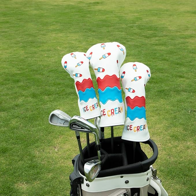 Montela Golf Club Covers Ice Cream Golf Driver Cover Fariway Wood Headcover Hybrid Covers 3 Wood Headcover Golf Head Cover for Odyssey Scotty Cameron Taylormade