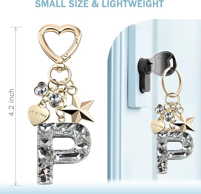 Cute Bling Keychain initial Letter Butterfly Star Pink Purple Gift for Women Girls Bag Cup Charms Accessories