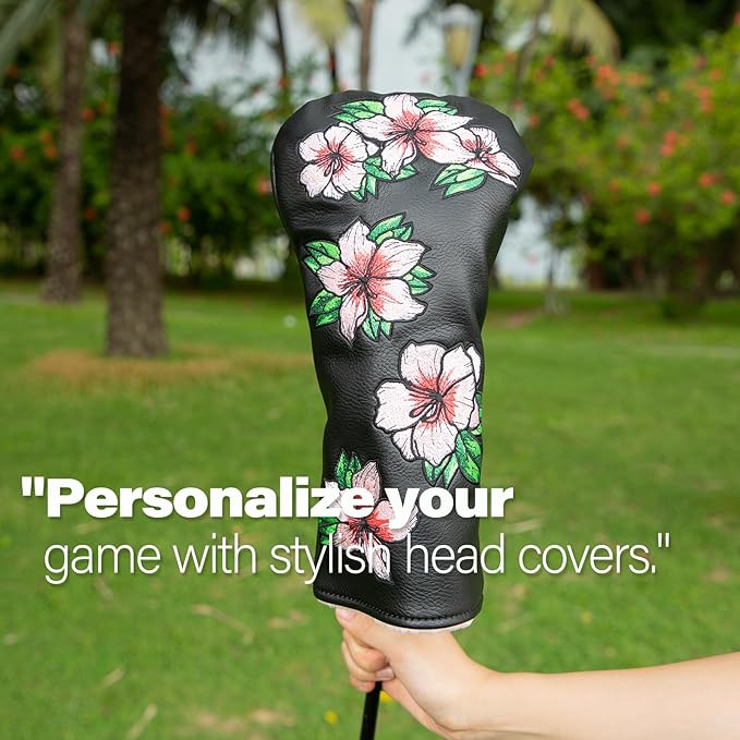 Golf Headcovers Embroidery Driver Cover Fariway Wood Headcover Hybrid Head Covers Leather Golf Club Covers for Most Brand,Black