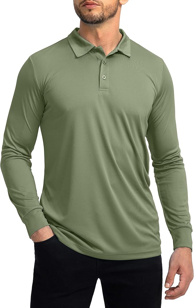 Men's Polo Shirt Long Sleeve Golf Shirts Lightweight UPF 50+ Sun Protection Cool Shirts for Men Work Fishing Outdoor