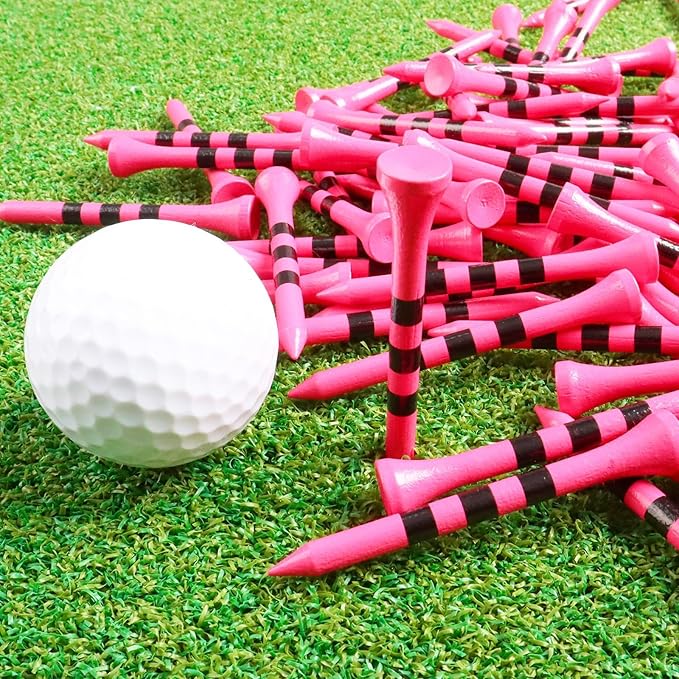 FINGER TEN Golf Tees Wood 3 1/4 2 3/4 Inch Value 50/120 Count, Durable Tees with Bright Colored Stripes for Consistent Height, 70mm 83mm Long Tees Ideal for Golfers