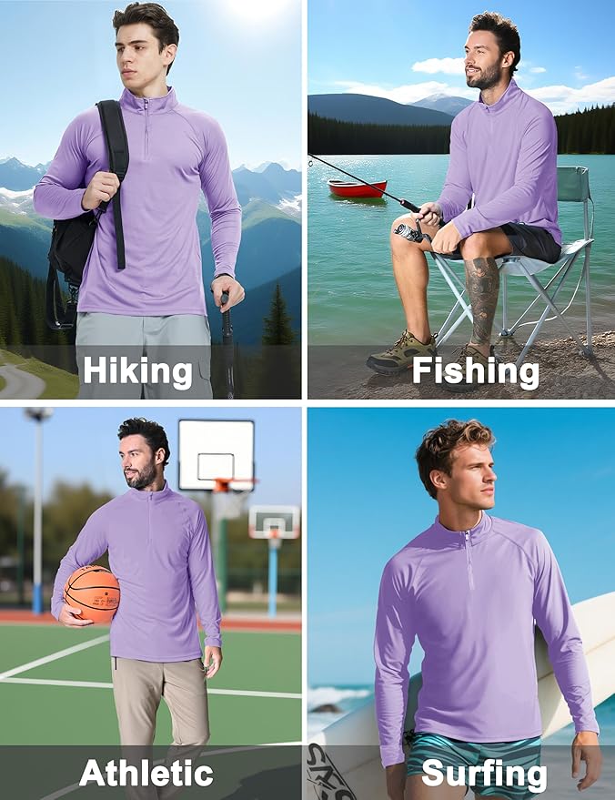 CRYSULLY Men's Long Sleeve 1/4 Zip Shirts Sun Protection Pullover UPF 50+ Rash Guard Running Lightweight T Shirt