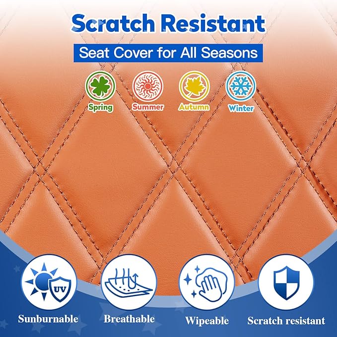 NOKINS 4PCS Golf Cart Seat Covers Kit, Front and Rear Seat Covers Fits Club Car Precedent Standard Seat Cushion, Club Car Vinyl Diamond Seat Covers Accessories, No Staples (All Brown)