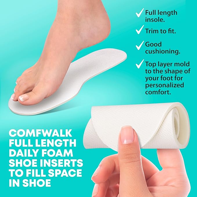 Shoe Filler Insert - Full Length Daily Latex Foam Shoe Inserts, Shoe Insoles for Shoes That are Too Big, 3 Pairs (EU 39, US Women 9 Men 6)