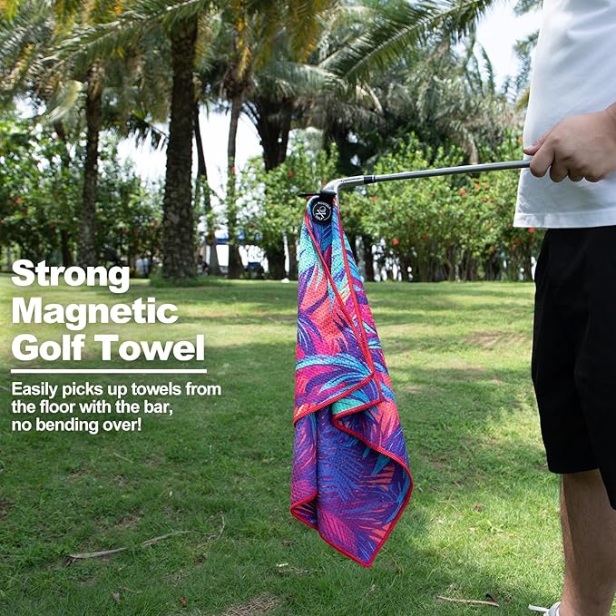 montela golf Towel Magnetic Golf Towel for Golf Bags with Clip for Men & Women，Microfiber Fabric Waffle Pattern Golf Towels for Strong Hold to Golf Carts or Clubs (Colorful)
