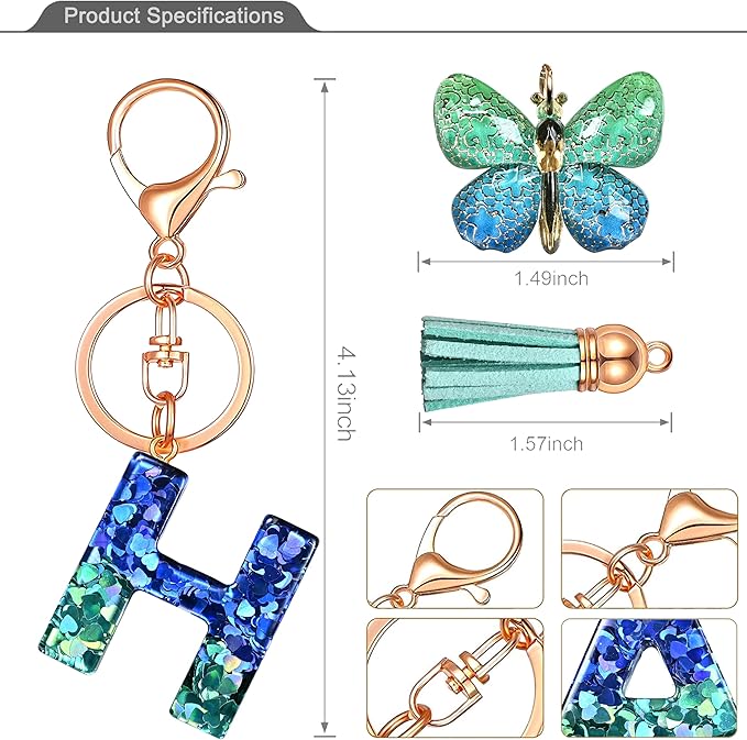 JINGUAZI Initial letter Keychains for Women Tassel Butterfly Pink Purple Cute Car Keychain for Wallet Backpack bag charm