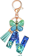 JINGUAZI Initial letter Keychains for Women Tassel Butterfly Pink Purple Cute Car Keychain for Wallet Backpack bag charm