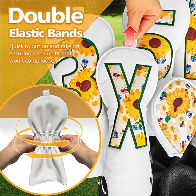 Golf Club Cover for Driver Fairway Wood Hybrid Mallet Putter Cover, Wootfairy Golf Club Headcovers Waterproof Leather White Accessories Compatible with Taylormade Odyssey and More Brand