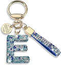 Pink Blue White Initial Letter Keychain Gift for Women Girls Bling Sparkly Cute Backpack Car Key Accessories Lanyard