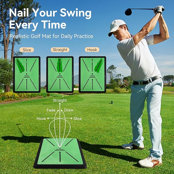 Golf Hitting Mat - 16"x12" Golf Practice Mat Golf Turf Mat, Swing Path Feedback System, Non-Slip Rubber Base, Practice/Training Gifts | Indoor/Outdoor Use Golf Gift for All Skill Levels