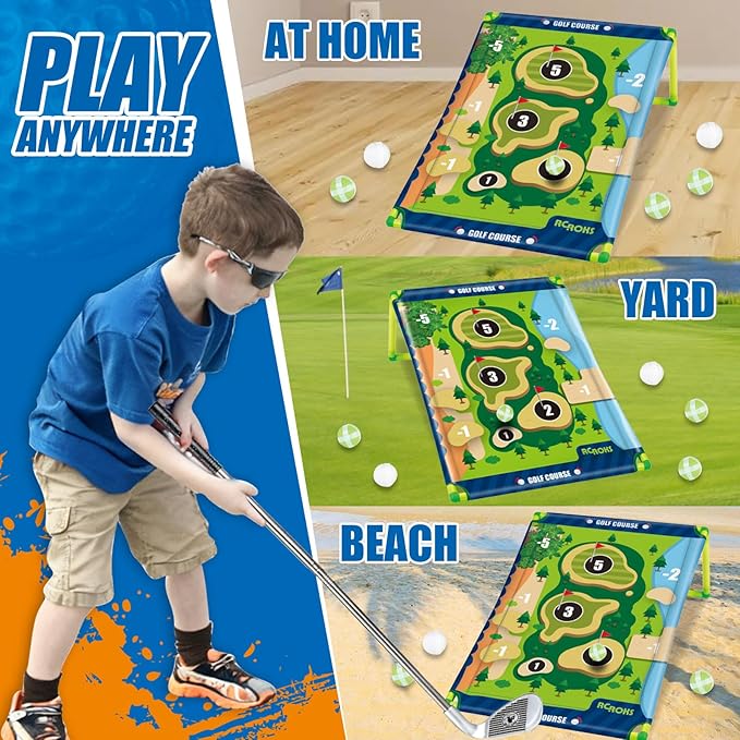 Upgraded Golf Chipping Game w/t 2 Clubs, Velcro Golf Battle Set for Junior, Portable Family Backyard Sticky Golf Target Indoor Outdoor for Home Beach Office Party Golfing Gifts for Adults Kids 6+