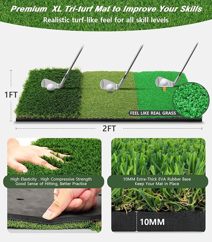 Golf Net, 10x7FT Home Golf Hitting Aids Equipment with Foldable Tri-Turf Mat for Backyard Driving Chipping Swing with Training Target/Balls/Tee for Outdoor Indoor, Gifts for Men Him Dad Boys Golfers