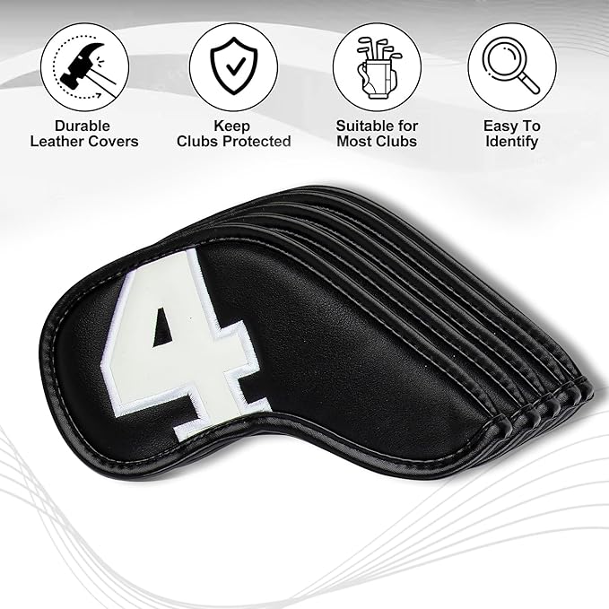 Golf 10pcs Thick Synthetic Leather Golf Iron Head Covers Set Headcover Fit All Brands Callaway Ping Taylormade Cobra Etc. Also Custom Name