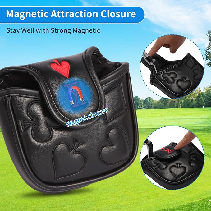 Poker Golf Headcover Golf Club Covers Fairway Wood Cover Headcover with Premium Synthetic Leather Material Embroidery Poker Pattern Fits for All Brand Golf Clubs.