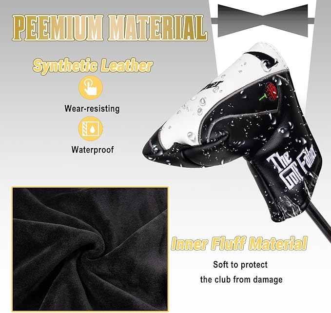 The Golf Father Golf Club Covers, Driver Fairway Hybrid Headcover, Funny Putter Cover Magnetic, Black & White Color Iron Covers,Golf Gifts for Men