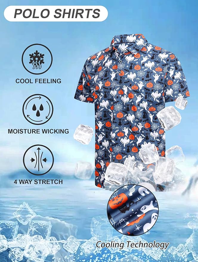 Esabel.C Golf Shirts for Men Dry Fit Performance Short Sleeve Print Moisture Wicking Collared Shirt