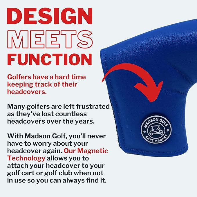 Classic Blade and Mallet Putter Headcovers with Madson Golf Cart Magnet for Secure Positioning and Quick Access, Protective PU Leather Head Covers, Magnetic Golf Accessories