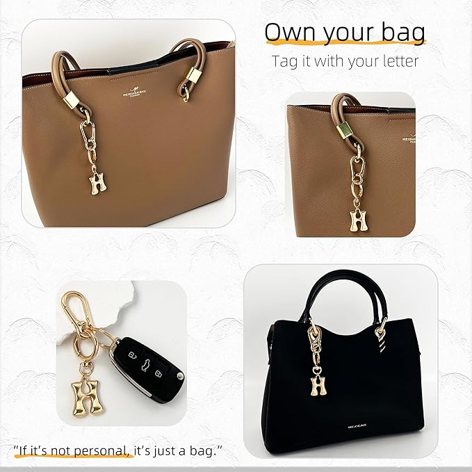 Gold Bubble Heart, Cherry, Bow & More Designs Letter Initial Keychain Bag Charms – Cute Purse Charms for Handbags