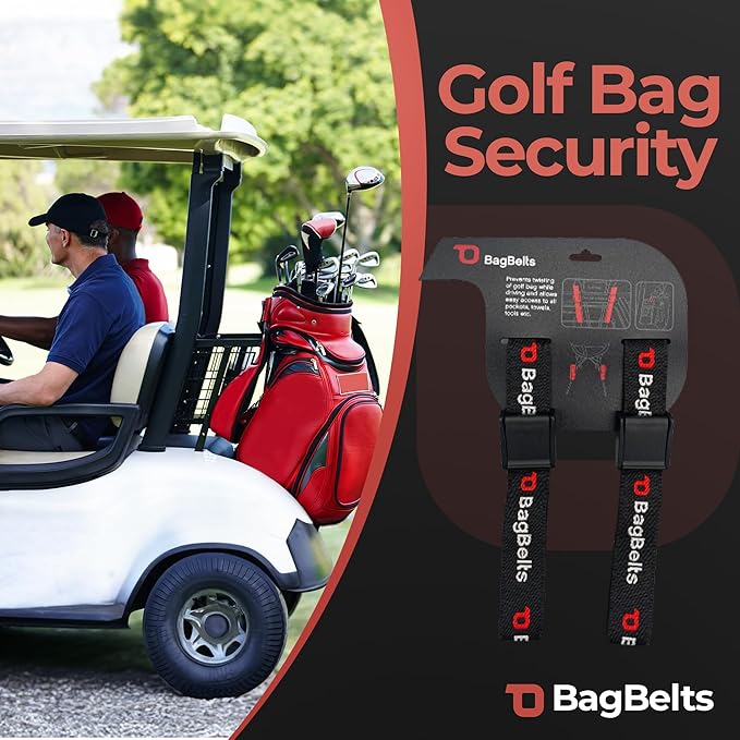 Golf Bag Cart Straps, Golf Cart Belt Attachment, Holds Bag to Cart for Easy Access to Clubs, Golf Cart Accessories, Black