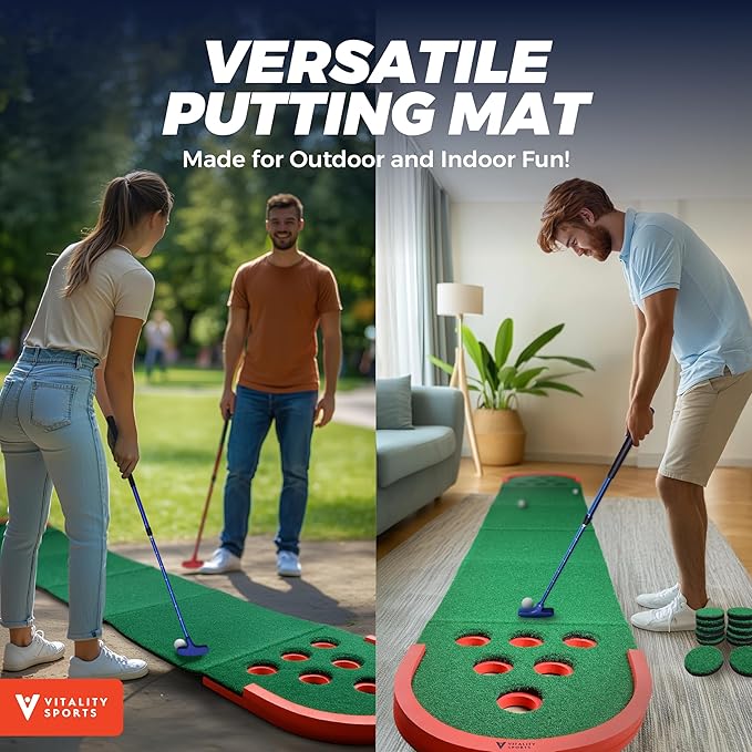 Golf Putting Game Set, Mini Golf Game Set with 2 Putters 2 Balls, 10 Feet Practice Putting Green Mat for Adults, Indoor Outdoor Backyard Party Game