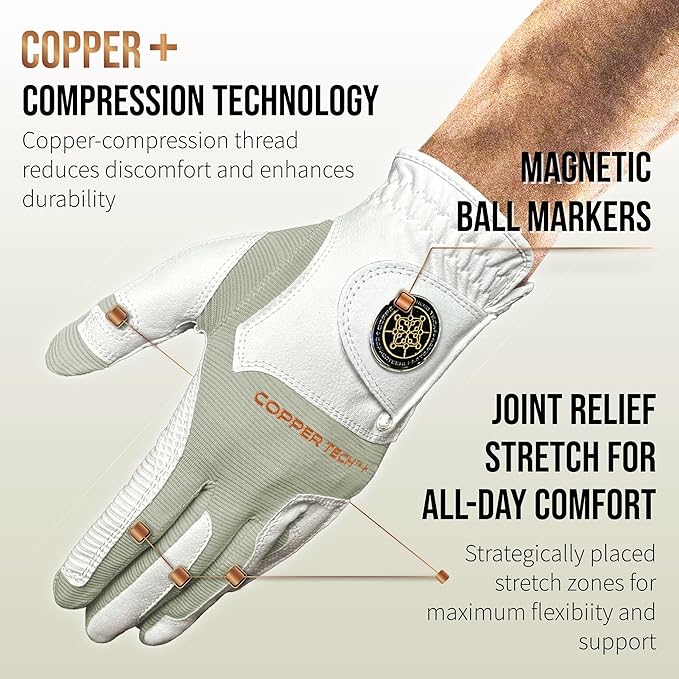 Copper Tech Golf Gloves Men Right Handed Golfer or Left Handed Golfer (2nd Gen) | Copper Compression Joint Support Golf Glove