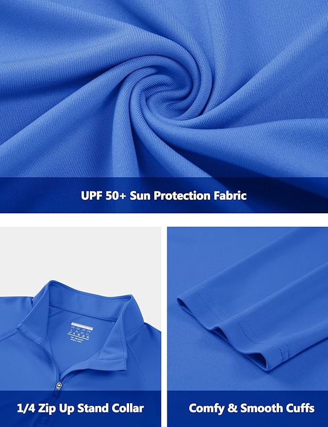 CRYSULLY Men's Long Sleeve 1/4 Zip Shirts Sun Protection Pullover UPF 50+ Rash Guard Running Lightweight T Shirt