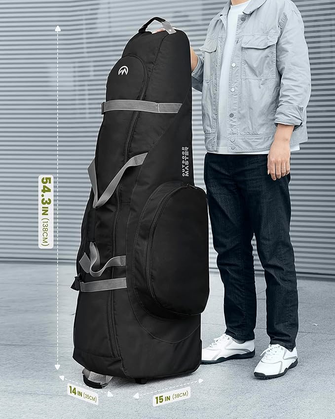 OutdoorMaster Padded Golf Travel Bag with Reinforced Wheels, 900D Heavy Duty Oxford Wear-Resistant and Waterproof Golf Travel Case, Soft-Sided Golf Club Bag, Shoes and Accessories Compartment