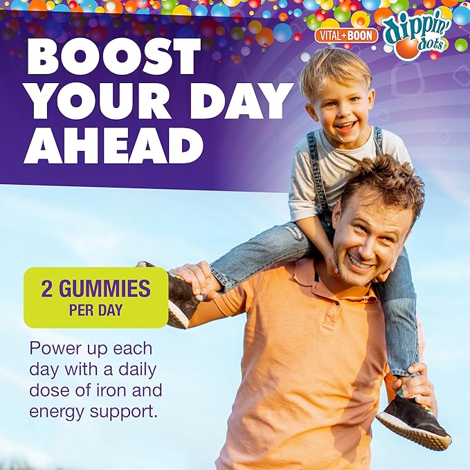 Iron with Vitamin C & B12 Gummies (60 Count) Vital for Red Blood Cell Formation | Gum Drop Grape Real Pectin Fruit Chew Supplements | Vegan, Non-GMO, Gluten Free & Gelatin Free