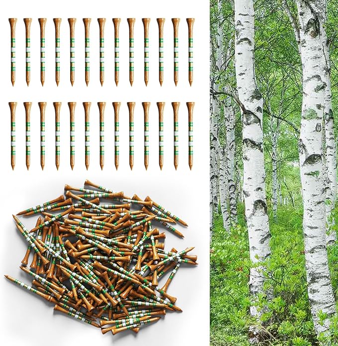 FINGER TEN Golf Tees Wood for Men Wooden Tee 1 1/2 2 3/4 3 1/4 Inch Western Birch Value 100 Pack, Reduce Friction Spin Tall Sturdy Base for Stability Long-Lasting Durability