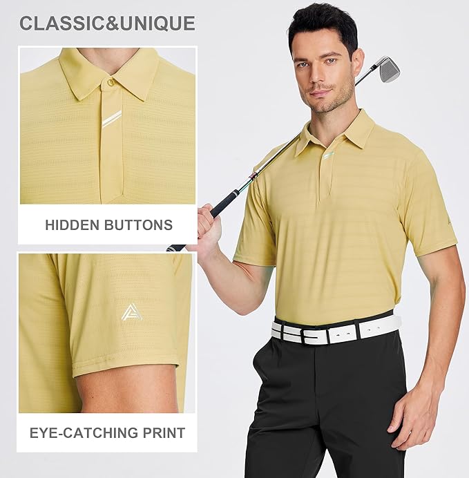 Esabel.C Jacquard Golf Shirts for Men Moisture Wicking Short Sleeve Performance Dry Fit Active Mens Polo Shirts