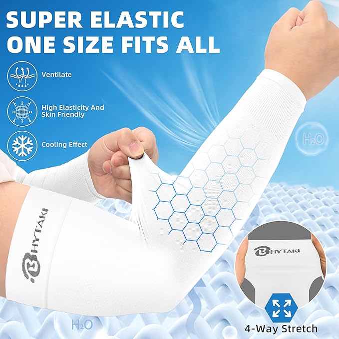BHYTAKI UV Sun Protection Arm Sleeves, UPF 50 Sports Cooling Arm Compression Sleeves for Men Women Teenager