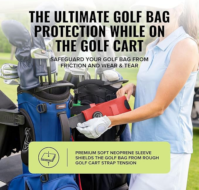 Stripebird - Premium Golf Cart Strap Sleeve Protector - Save Your Golf Bag from Golf Cart Straps - Includes Magnetic and Steel Plate for Magnetic Golf Accessories