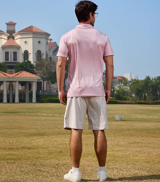 Lexiart Mens Golf Shirt Short Sleeve Dry Fit Print Moisture Wicking Performance Patterns Collared Polo Shirt with Pocket