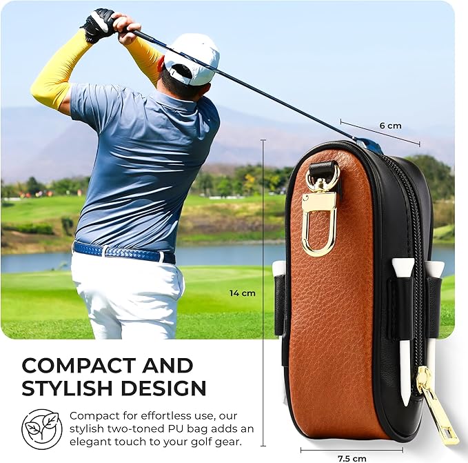 Christmas Golf Gift for Men and Women - Luxury Golf Accessories Set, Vegan Leather Case, 12 Golf Balls, Tees, Divot Tool Knife & Bag with Hook - Perfect Stocking Stuffer