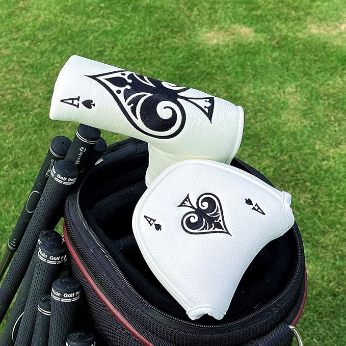 Golf Putter Cover Headcover Magnetic, Poker Ace Style Golf Club Head Cover, 4 Models Available Headcovers for Blade Half-Mallet Square Putters