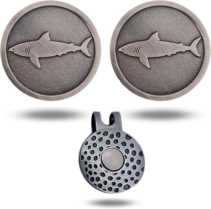 Full Metal Markers Shark Unique Magnetic Metal Golf Ball Marker Accessory with Hat Clip for Men and Women