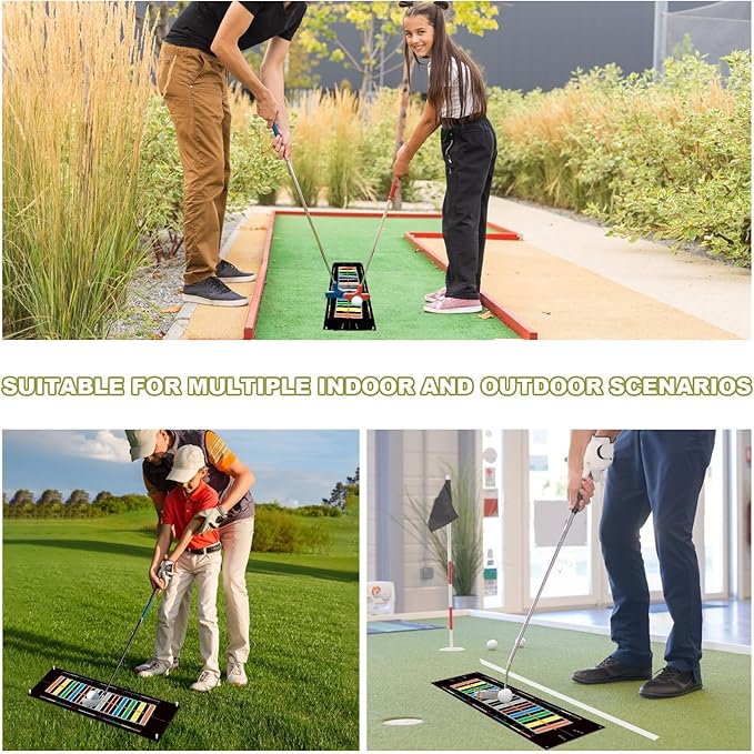 Golf Putting Mats Practice Indoor 30 x 8.27 Inch Golf Putting Practice Training Aid Alignment Track Green Mat Exercise Putter Training Supplies